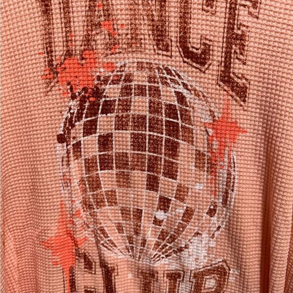 Offline Aerie Shirt Womens XS Peach Pink Dance Club Waffle Knit Thermal Oversize - Picture 3 of 6
